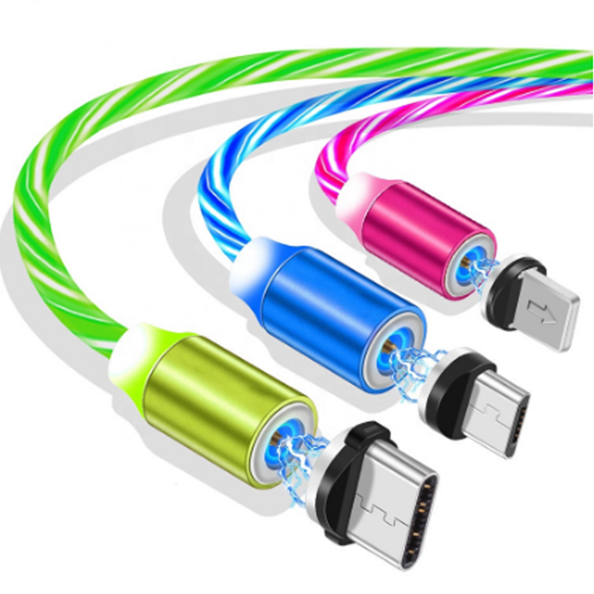 Luminous Magnetic Cable Micro USB, Type-C or Lightning to USB