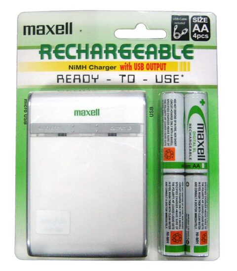 Maxell NIMH Charger with USB Output w/ 4 AA Battery