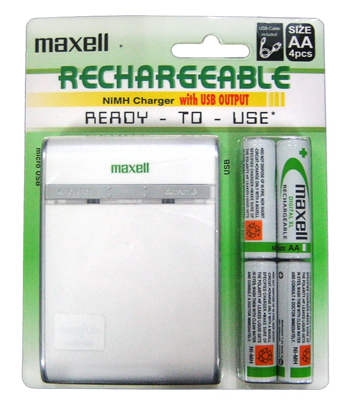 Maxell NIMH Charger with USB Output w/ 4 AA Battery
