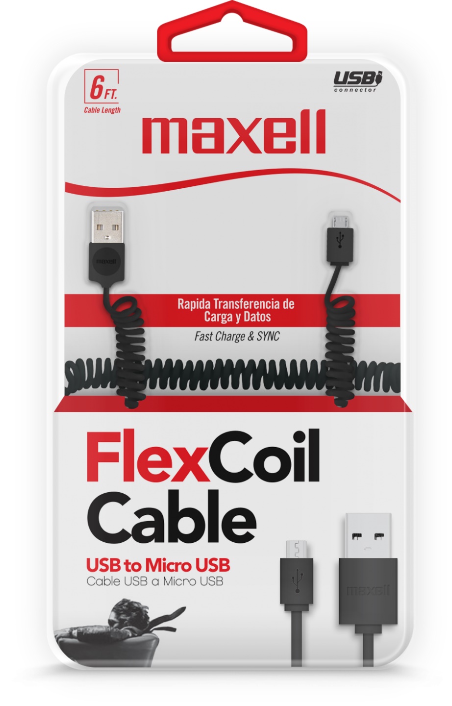 Maxell Micro USB to USB Flex Coil Cable